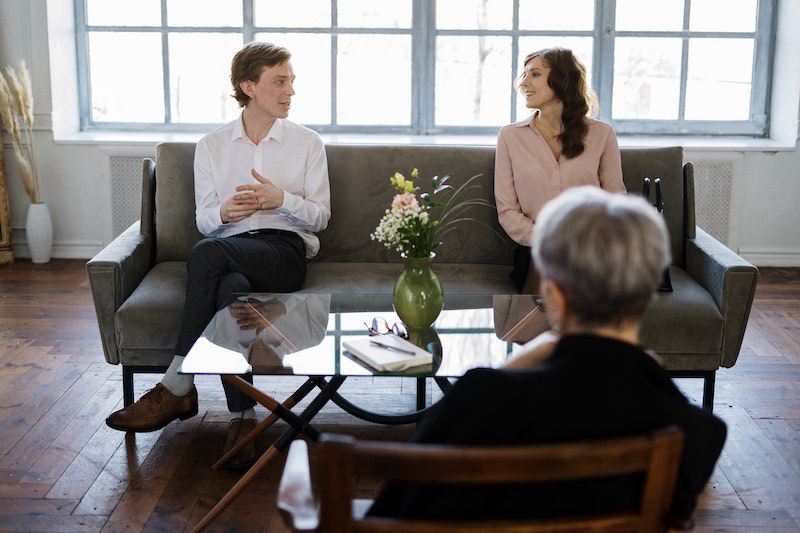 A man and a woman looking at each other